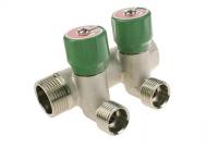 Коллектор модульный Elsen, 3/4", 2 контура, размер отвода-1/2" НР ПУ, с вентилями, латунь