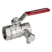 Кран шаровой Giacomini R250DS, 1.1/2", ВВ, ручка-рычаг красный, хромированный, со сливом (R250SX007)