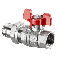 Кран шаровой Oventrop Optibal Дн 15 х 1/2", НВ, 16 бар, ручка-бабочка, никелированный, с ниппелем и НГ