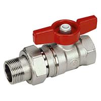 Кран шаровой Giacomini R259D, 1/2", 3/4", ВН, ручка-бабочка красная, хромированный, с разъемным соединением